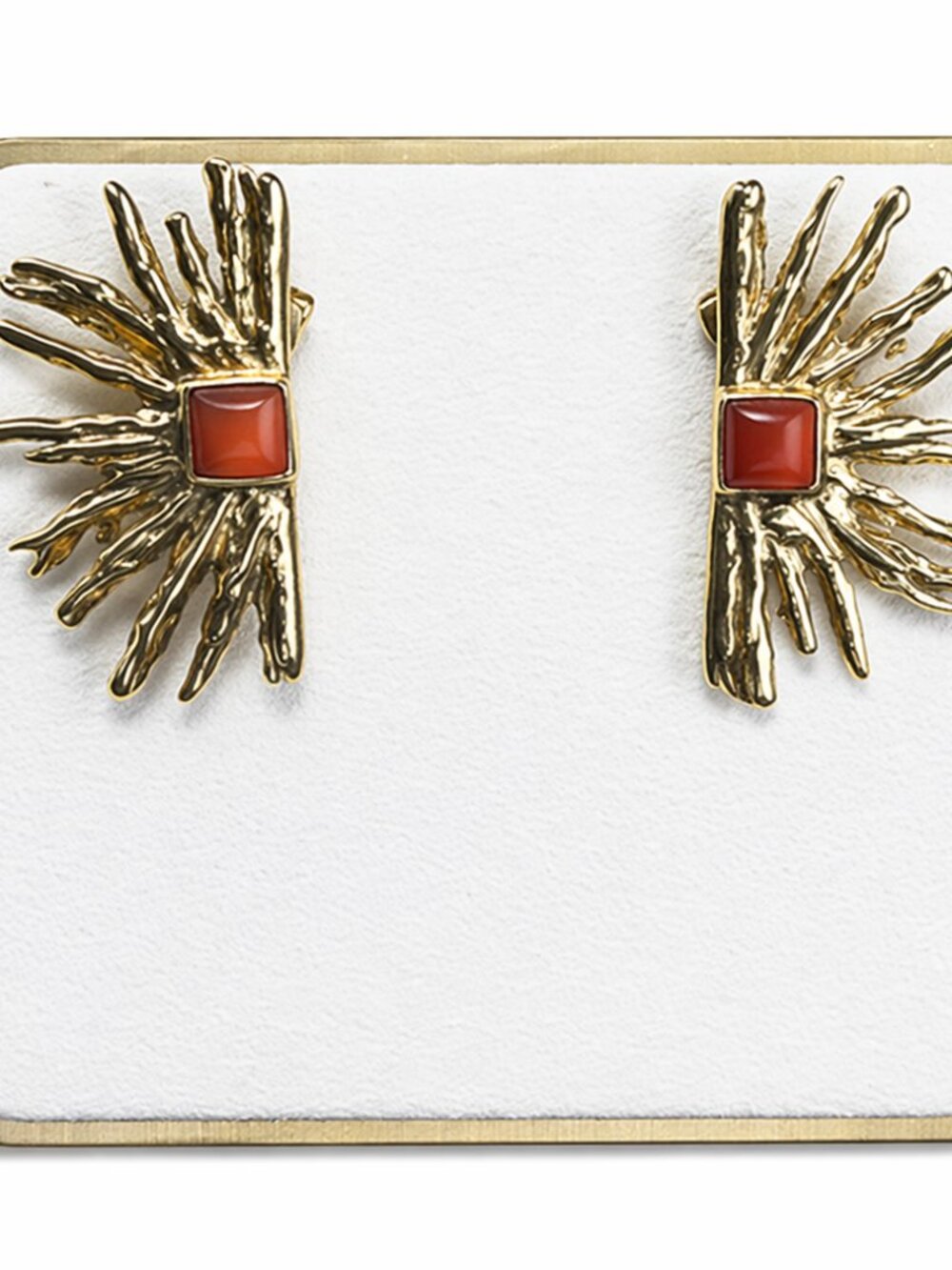 NWOT Gold Tone Sunburst Earrings with Garnet Red Stone Statement Earrings